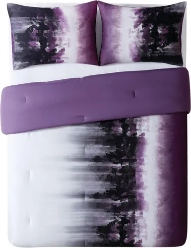 Vista 3 de Vince Camuto Mirrea - Juego de edredón de 3 piezas de algodón blanco y morado, con temática moderna, para hombres y mujeres, certificado Oeko-TEX