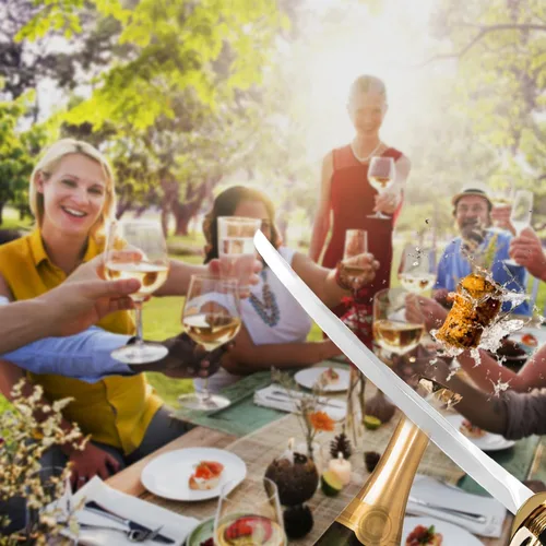Vista 4 de Resafy Sable de champán para champán Sabrage abridor de vino espumoso, cuchillo de champán, espada de sable de champán con estuche de regalo