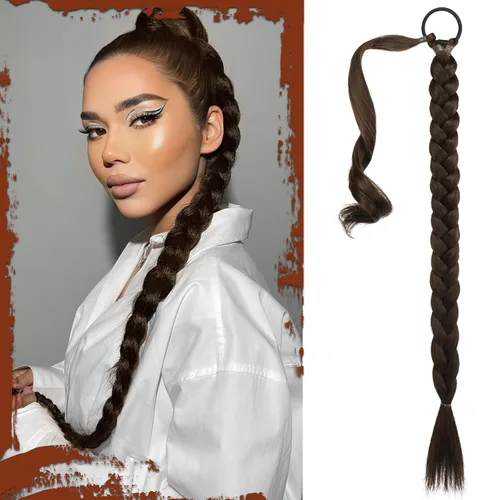 Vista 31 de SOFEIYAN Extensión de cola de caballo trenzada larga con banda elástica y mechón liso envolvente, extensiones de cabello naturales suaves