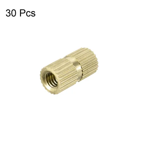 Vista 3 de uxcell Tuercas de inserción moleteadas, 30 piezas M4 x 0.472 in de longitud x 0.252 in de diámetro exterior rosca hembra tuerca de inserción roscada