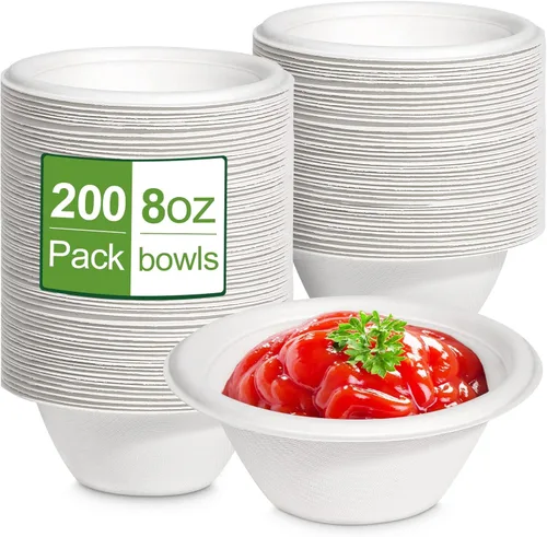 Vista 8 de Cuencos de papel pequeños de 8 onzas: paquete de 50 cuencos de chile desechables, cuencos de papel 100% compostables, cuencos biodegradables hechos