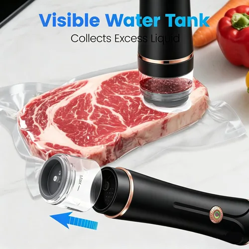 Vista 5 de Sellador al vacío compacto para alimentos con tanque visible, máquina selladora al vacío de mano, incluye 30 bolsas reutilizables, sella alimentos 6