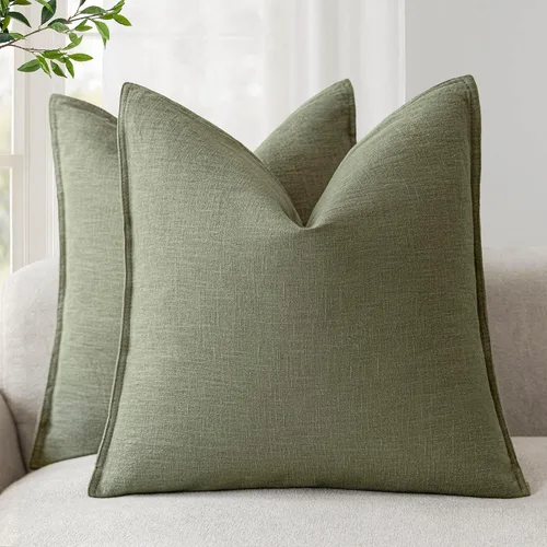 Vista 91 de Foindtower Paquete de 2 fundas de almohada decorativas de lino y liso, funda de cojín decorativa suave, estilo bohemio campestre para silla, sofá