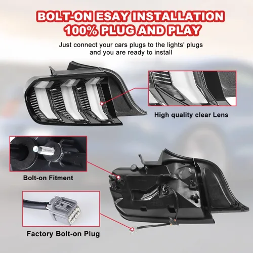 Vista 5 de ROXX Conjunto de luces traseras LED para Ford Mustang/Shelby GT350 2015-2023 y Shelby GT500 2018-2020, par de luces traseras con señales de giro