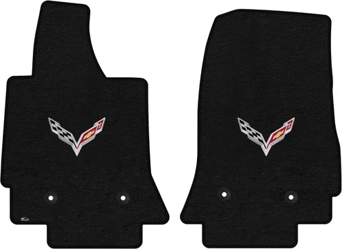 Vista 3 de Lloyd Mats Alfombrillas alfombradas resistentes para C7 Corvette 2014-2019 (carbón, 2 unidades, banderas cruzadas de rally (2014-2019)