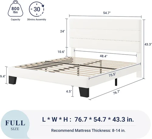 Vista 66 de Allewie - Base de cama tamaño King con cabecera tapizada en tela y soporte de listones de madera; base de colchón completamente tapizada; no Azul