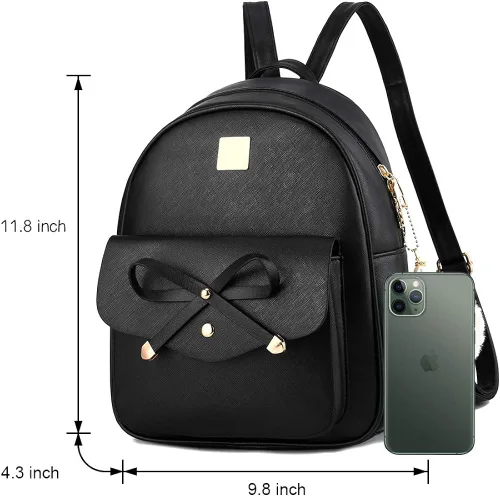 Vista 3 de Mochila de piel para niñas, estilo Bowknot, 3 piezas de mochila, bolso y monedero a la moda, para mujer