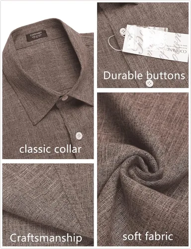 Vista 5 de COOFANDY - Camisa de lino de manga corta con botones estilo informal para hombre, ideal para la playa