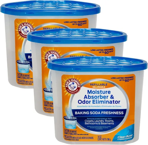 Arm & Hammer Clean Burst - Recipientes absorbentes de humedad y eliminadores de olores, 14 oz, paquete de 3, atraen y atrapan el exceso de humedad,