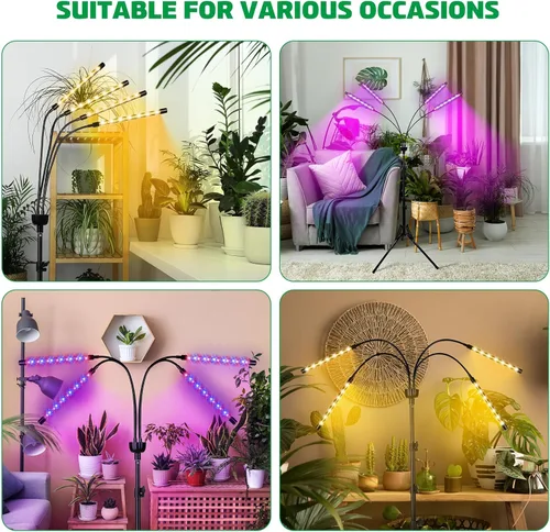 Vista 6 de Luces de cultivo LED para plantas de interior, espectro completo con soporte de trípode ajustable de 15 a 63 pulgadas, lámpara de cultivo de suelo