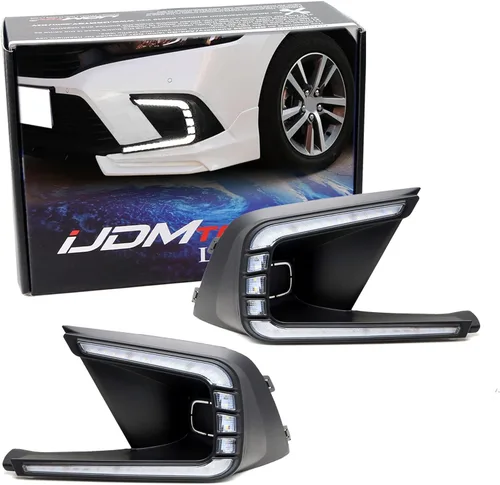 iJDMTOY OE-Fog Bisel Reemplazar Switchback Luces LED de circulación diurna compatibles con Honda Civic Sedán 2022-2024, LED DRL blanco, función de