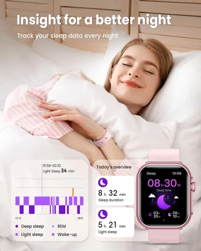 Vista 4 de Relojes inteligentes para iPhone y Android, Bluetooth, con 30 días de duración de la batería, monitor de SpO2 247, frecuencia cardíaca de sueño
