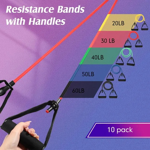 Vista 2 de Shappy - 10 piezas de bandas de resistencia con asas, bandas elásticas de entrenamiento para ejercicio, mujer, hombre, entrenamiento, terapia