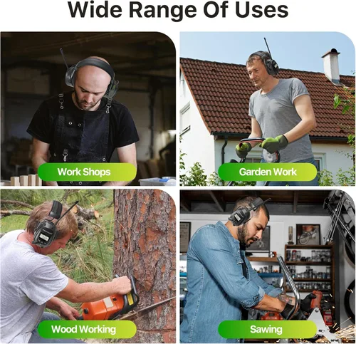 Vista 7 de Cascos protectores de oídos PROTEAR con radio AM/FM, auriculares con reducción de ruido de 25dB, orejeras de seguridad con pantalla digital