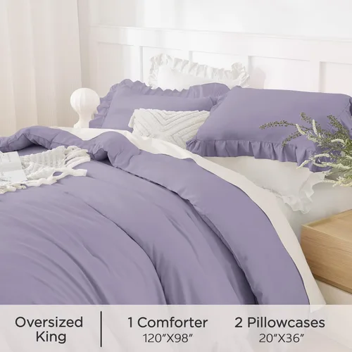 Vista 286 de Andency - Edredón beige con volantes tamaño individual, de 2 piezas, estilo rústico shabby clásico para niños, ligero y suave de microfibra