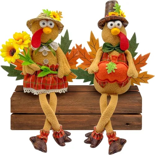 Decoración de mesa de Acción de Gracias de pavo, pavo de peluche, decoración de Acción de Gracias, decoración de mesa para interiores y exteriores,