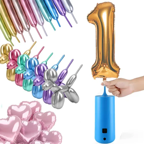 Electric Magic Balloon Pump, Electric Air Inflator Party Air Blower Pump with 1 Nozzle 1 Balloon Cutter and 10 Pcs Long Balloons,Great for Twisty