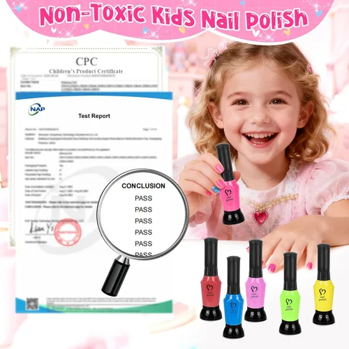 Vista 6 de EULRGAUS Juego de esmaltes de uñas para niñas, esmalte de uñas no tóxico pelable con polvo de uñas y calcomanías de uñas, kit de arte de uñas a base