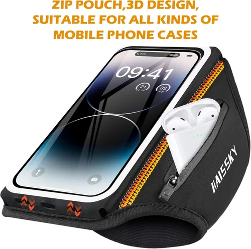 Vista 6 de Brazalete de teléfono para correr con soporte para auriculares, diseño 3D para teléfonos celulares para iPhone 16/15/13 Pro/Plus y S24/S20, soporte