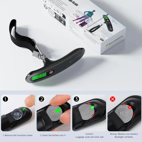 Vista 7 de Báscula digital de equipaje báscula colgante de alta precisión de 110 lb 50 kg con retroiluminación ultra portátil, báscula digital de viaje