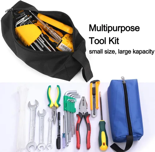 Vista 3 de 5 Pack Canvas Tool Pouch of Two Sizes, Tool Pouches with Zipper, Multipurpose Zipper Bags Tools is Suitable for Storing Scattered Tools, Cosmetics