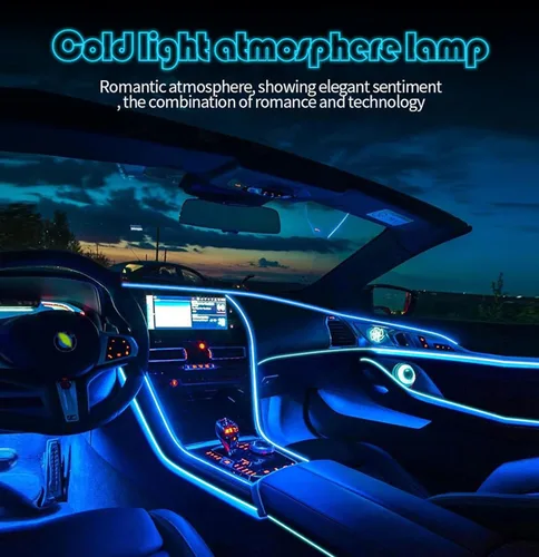 Vista 2 de El - Tira de luces LED de neón para auto, tira de luces LED para interior y exterior de automóvil, cable frío de 12 V para decoración
