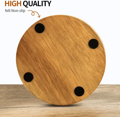 Vista 4 de Posavasos de madera para bebidas absorbentes con soporte, posavasos de fieltro rústico de 3.93 pulgadas para mesa de centro de madera para granja