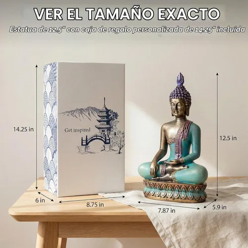 Vista 6 de 25DOL Estatuas de Buda para el hogar. Estatua de Buda de 13 pulgadas (El momento de la iluminación). Coleccionables y figuras, decoración de Azul