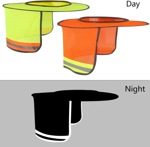 Vista 5 de Topbuti Paquete de 3 sombreros de malla de ala completa, parasol de cuello de alta visibilidad con rayas reflectantes para cascos