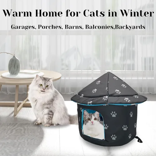 Vista 4 de Fhiny Refugio para gatos callejeros, impermeable, para exteriores, casa plegable y cálida de conejo, cueva para invierno, yurta de animales