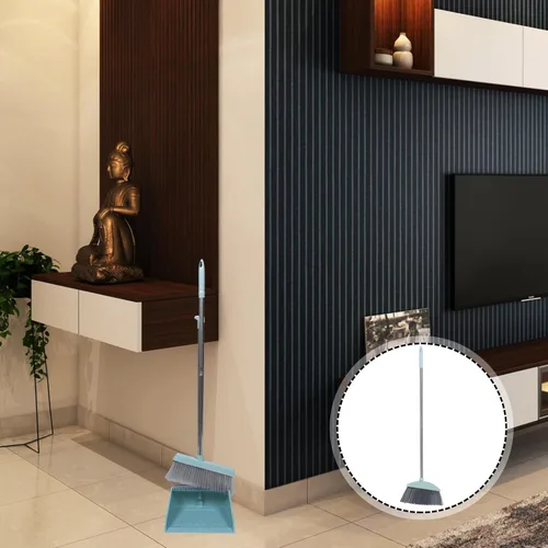 Vista 9 de Escoba de mango largo para limpieza del hogar, mango de metal para polvo y basura para niño y niña para aprender a limpiar, almacenamiento