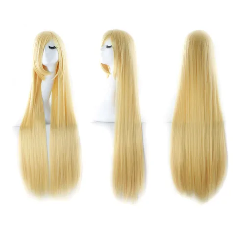 Vista 70 de MapofBeauty - Peluca para anime de 40 pulgadas de largo y lisa, con flequillo oblicuo, para fiesta de cosplay (rubio)
