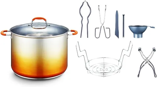 Vista 12 de CONCORD Juego de macetas de acero inoxidable de 20 cuartos de galón. Incluye estante para conservas, pinzas, elevador de tarros, embudo, llave