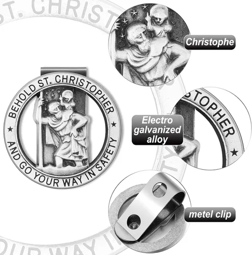 Vista 3 de Medalla de San Cristóbal para automóvil, clip de visera de San Cristóbal de plata, medallas religiosas para automóvil, clip de seguridad, accesorios