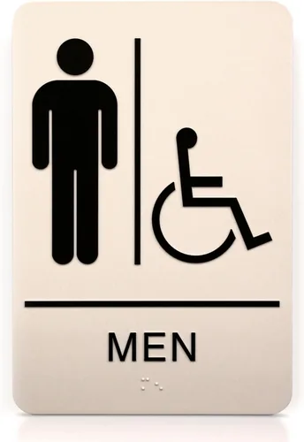 Vista 11 de Headline Letrero con texto en inglés "Ada", símbolo táctil accesible para hombres/sillas de ruedas, plástico, 6 x 9, negro/blanco