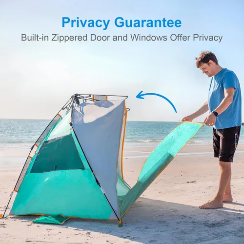 Vista 4 de Wolfwise Tienda de campaña de playa instantánea con porche extensible con cremallera para privacidad, tiendas de campaña de playa portátiles