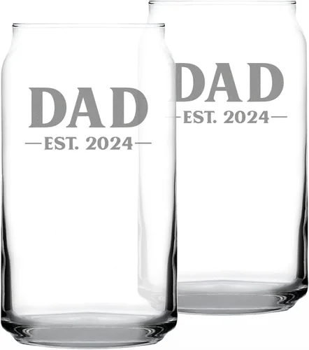 Vista 16 de Custom Dad Est 20XX - New Father Beer Can Pint Glass Gift for First Time Parents - Personalized Bold 16 Oz Glasses