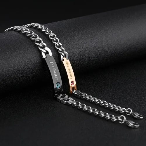 Vista 5 de Uloveido Juego de pulseras hechas a mano con placa de identificación de acero inoxidable de titanio para él y ella