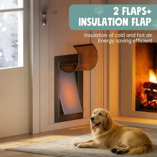 Vista 4 de Puerta de perro para puerta totalmente de aluminio con 3 solapas negras, puerta para perros grandes, puerta resistente para mascotas para perros