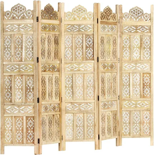 Vista 6 de Divisor de habitación de madera tallado a mano de 5 paneles, separadores de habitación plegables independientes, divisor de habitación, pantalla