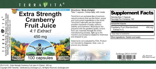 Vista 3 de Terravita Extracto de jugo de fruta de arándano extra fuerte 4:1 - 450 mg (100 cápsulas, ZIN: 514161)