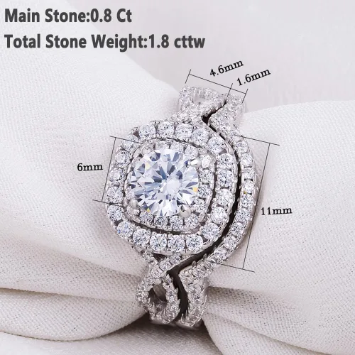 Vista 5 de Newshe - Juego de anillos de compromiso para mujer, plata esterlina 925 de 1.8 quilates, redondo, blanco, AAA Cz, tamaño 5-10
