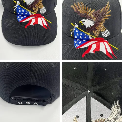 Vista 4 de FLYOUTH - Gorra de béisbol creativa con diseño de águila y bandera de Estados Unidos, gorra bordada con visera