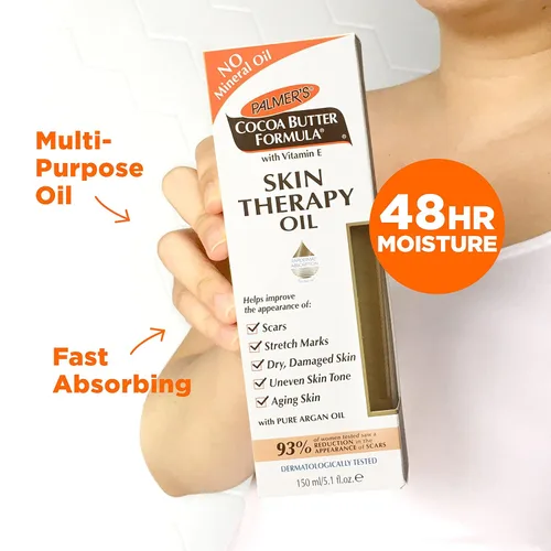 Vista 7 de Palmer's Fórmula de manteca de cacao para terapia cutánea, aceite corporal hidratante con vitamina E y aceite de argán puro, hidratante corporal