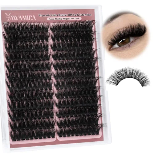 Vista 12 de Yawamica - Extensiones de pestañas en racimo, volumen 100D, 12-20 mm, puntas de 15-21 mm, individuales, estilo manga, tipo hada, efecto wispy