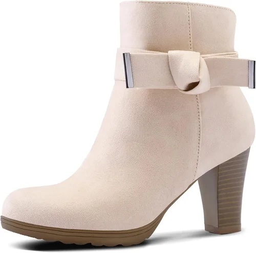 mysoft Botines de mujer con cremallera y tacón grueso apilado Arco beige