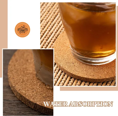 Vista 7 de Boao 6 posavasos redondos absorbentes de corcho de 4 pulgadas, posavasos de madera para plantas, para el hogar, mesa de café, comedor, mesa de madera