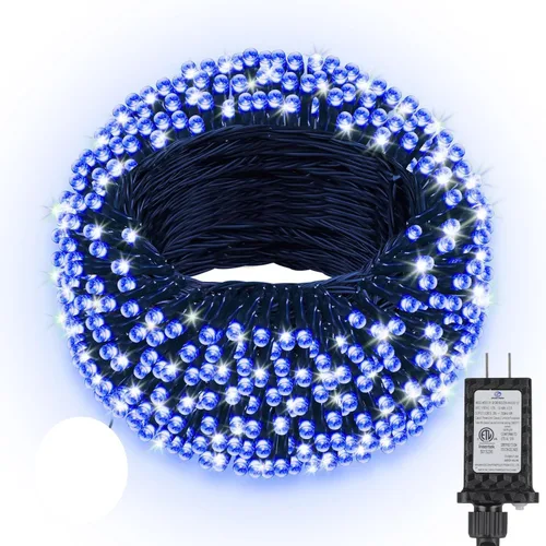 Vista 9 de Tira de 200 luces LED de Navidad de 66 pies con temporizador, cadena de luces parpadeantes con 8 modos intermitentes para interiores, dormitorio