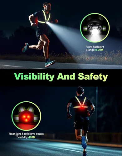 Vista 2 de ISEYOU Running Lights for Runners, 500 Lumens Running Light with 45° Adjustable Tilt, 360° Reflective Vest & IPX4 Waterproof Rechargeable Light Up