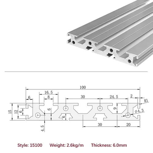 Vista 2 de Perfil de extrusión de aluminio tipo T 15100, marco de guía de riel lineal plateado anodizado estándar europeo para impresora 3D y CNC bricolaje